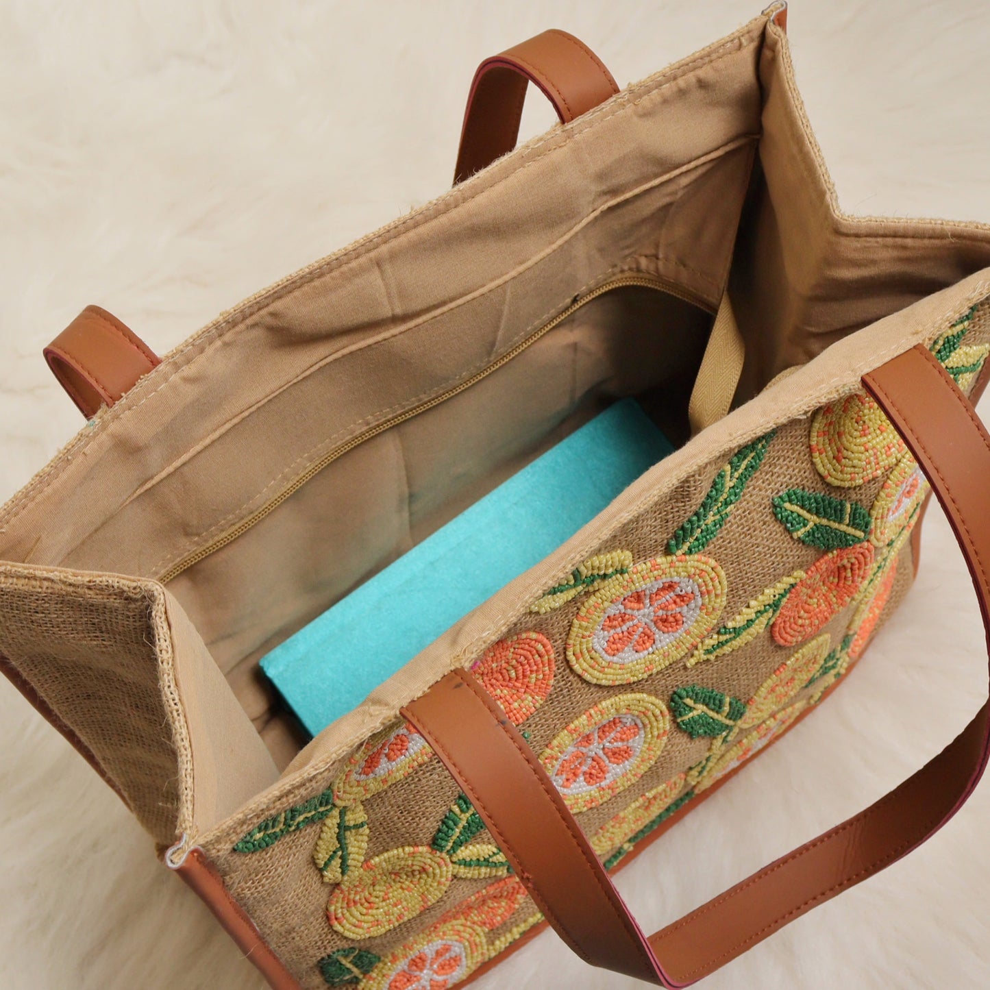 Flower Jute Tote Bag