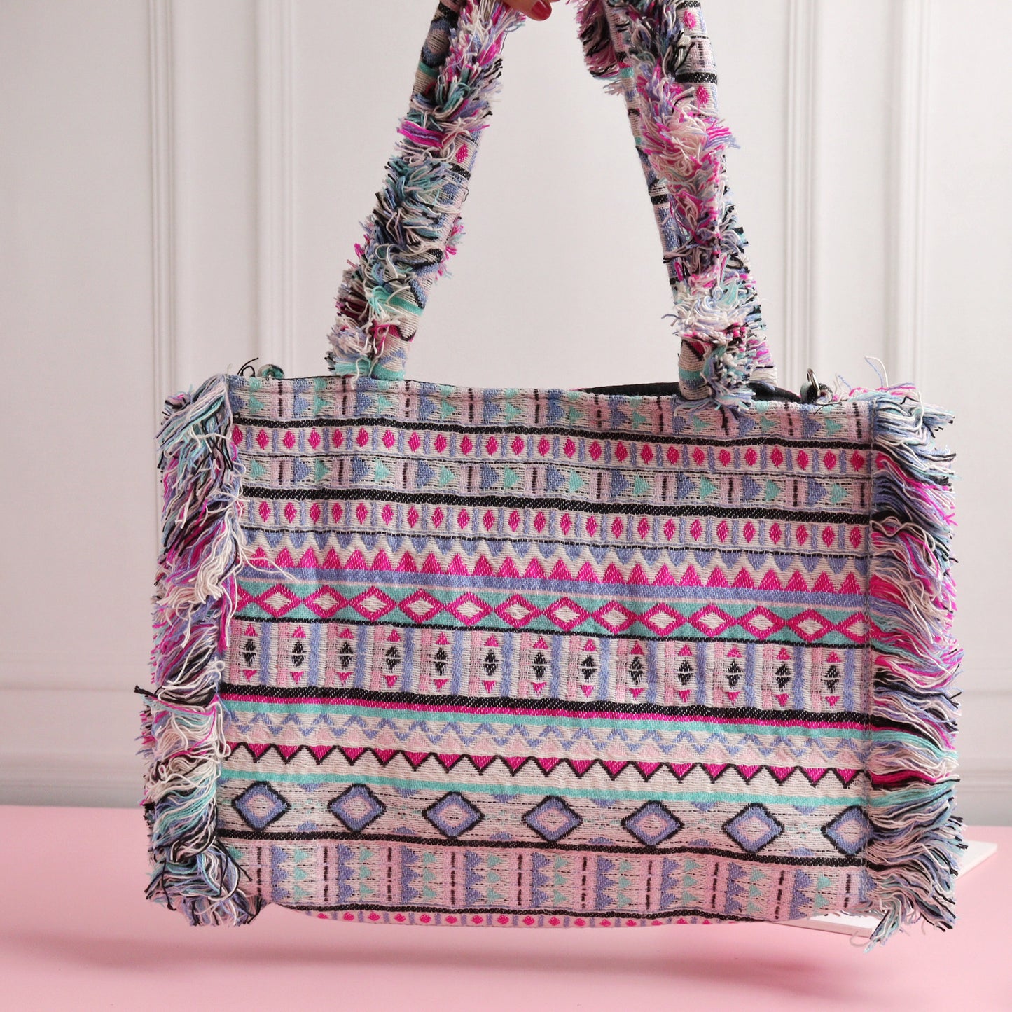 Rumpled Rose Pink Jacquard Tote