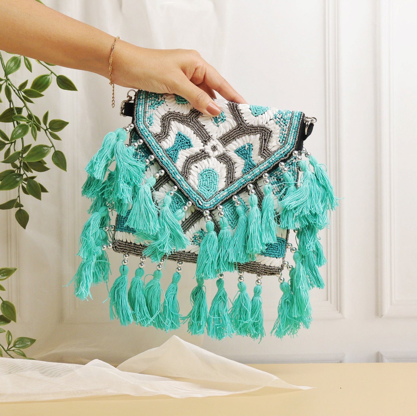 Teal Raffia Cali Bag