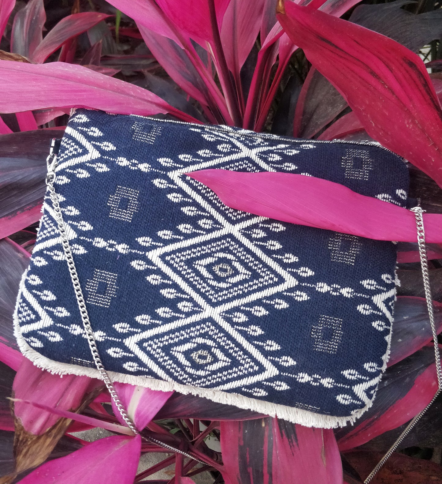 Dark Blue Jacquard Coin Bohemian Bag