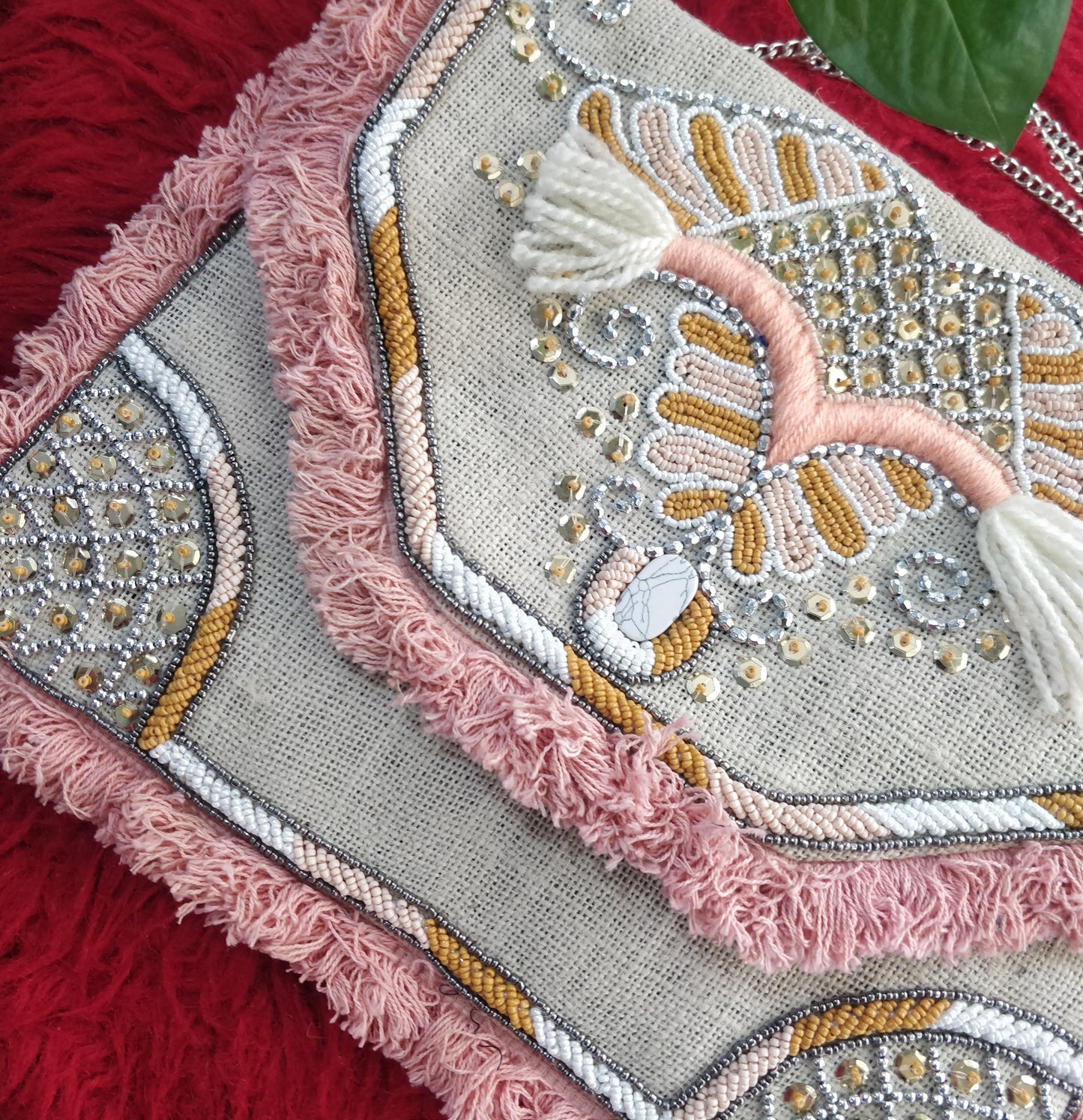 Valencia Butterfly Bush Jute Bohemian Clutch