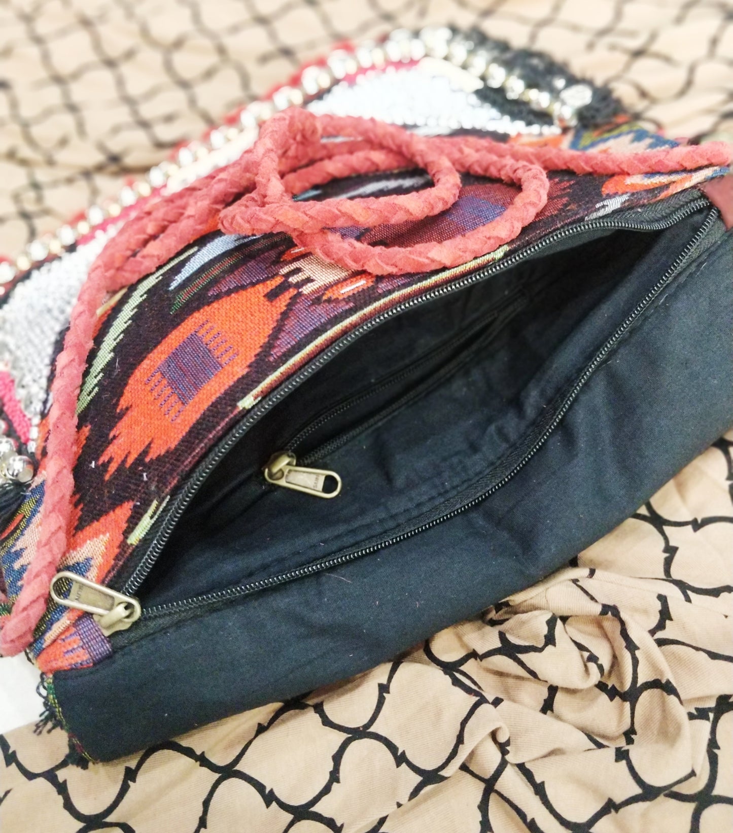 Angelica Multicolored Jacquard Coin Bohemian Bag