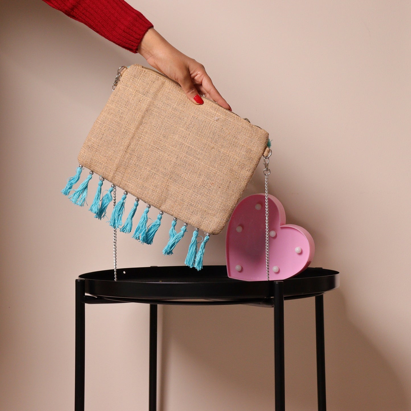 Blue Jute Pom Sling