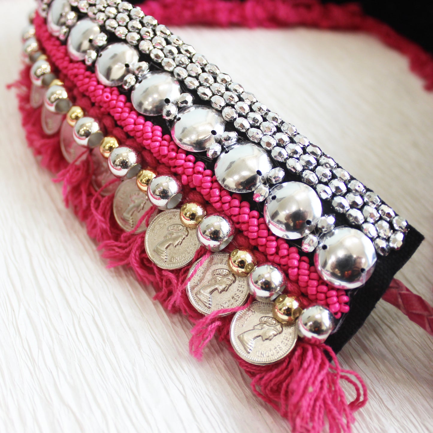 Bohemian Coin Waist Belt - Pink