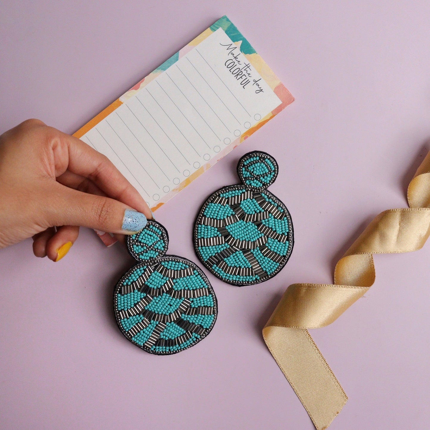 Turquoise Silver Beaded Earring