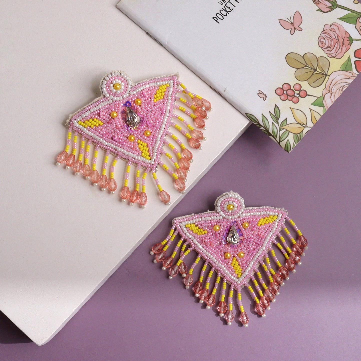 Pink Beaded Love Earring