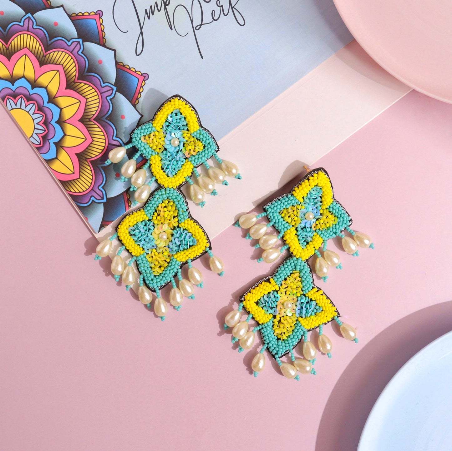 Roselle Double Turquoise Yellow Earring