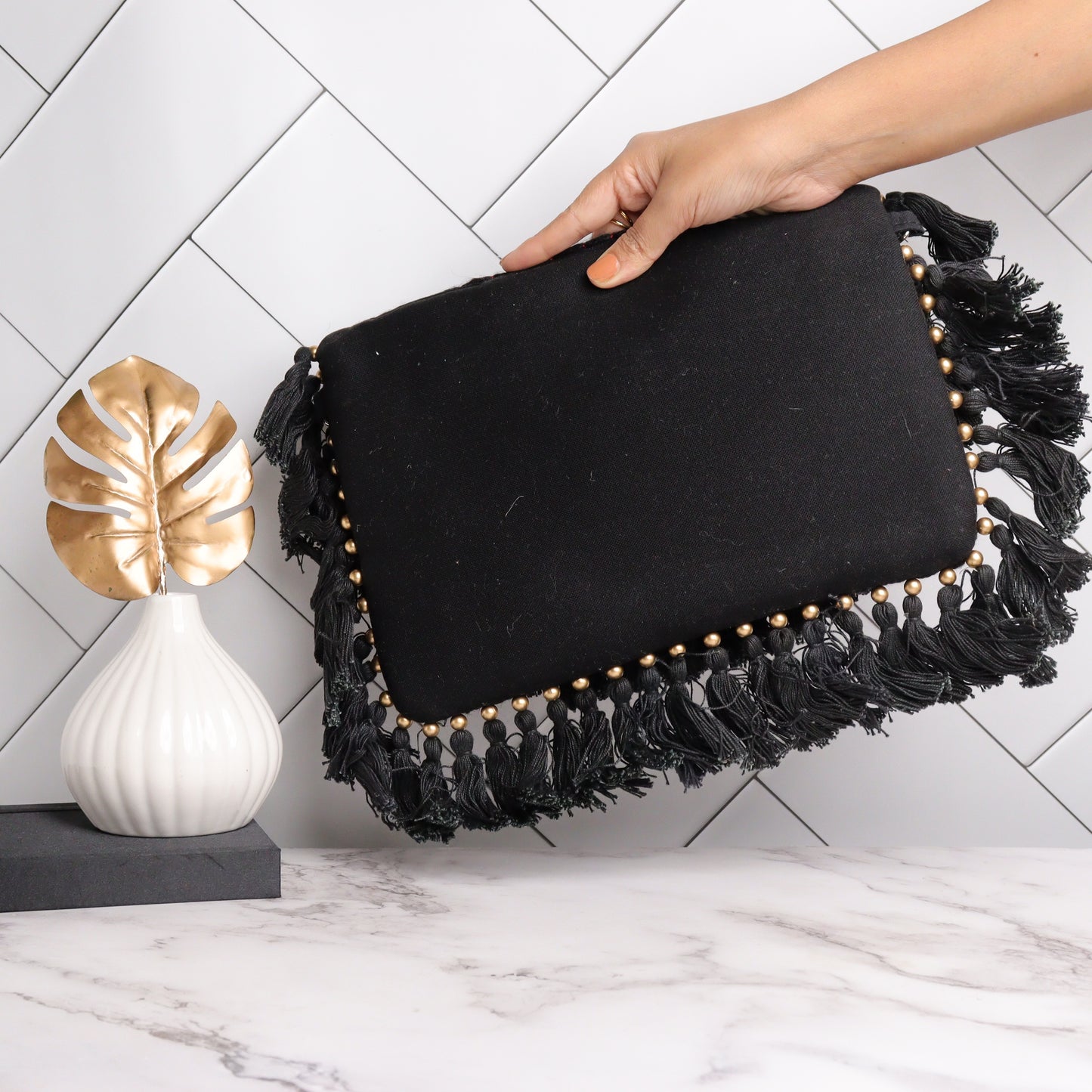 Prismatic Black Tassel Bag