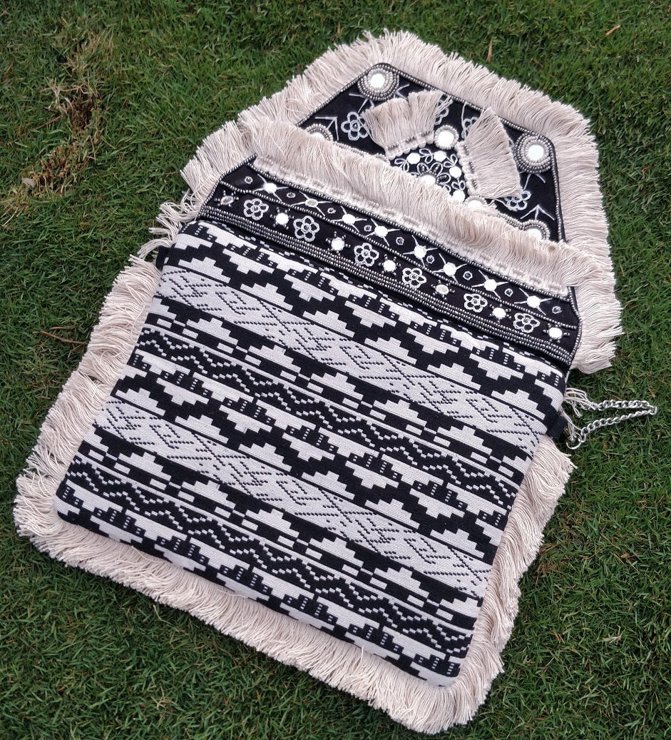 Moonshine Bohemian Black & White Jacquard Clutch