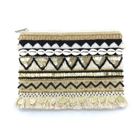 Bali White Shell Jute Clutch Handmade Bag