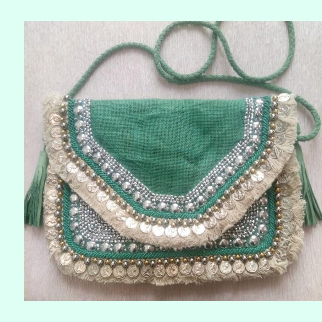 Seafoam Jute Coin Clutch