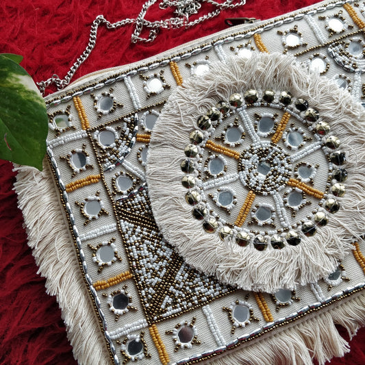 Snow White Beaded Mirror Clutch