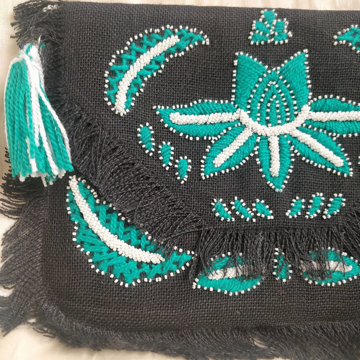 Paphos Black Jute Clutch Boho Bag
