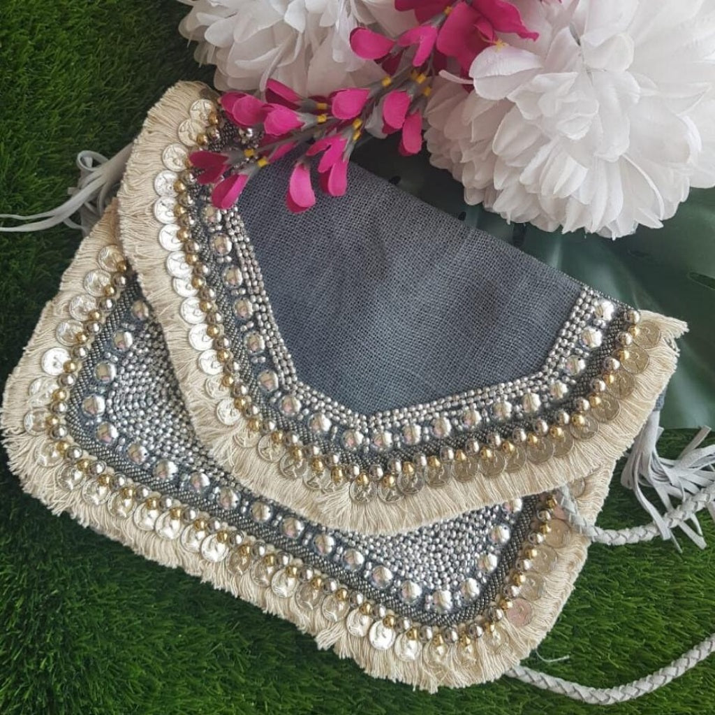 Grey Jute Coin Clutch