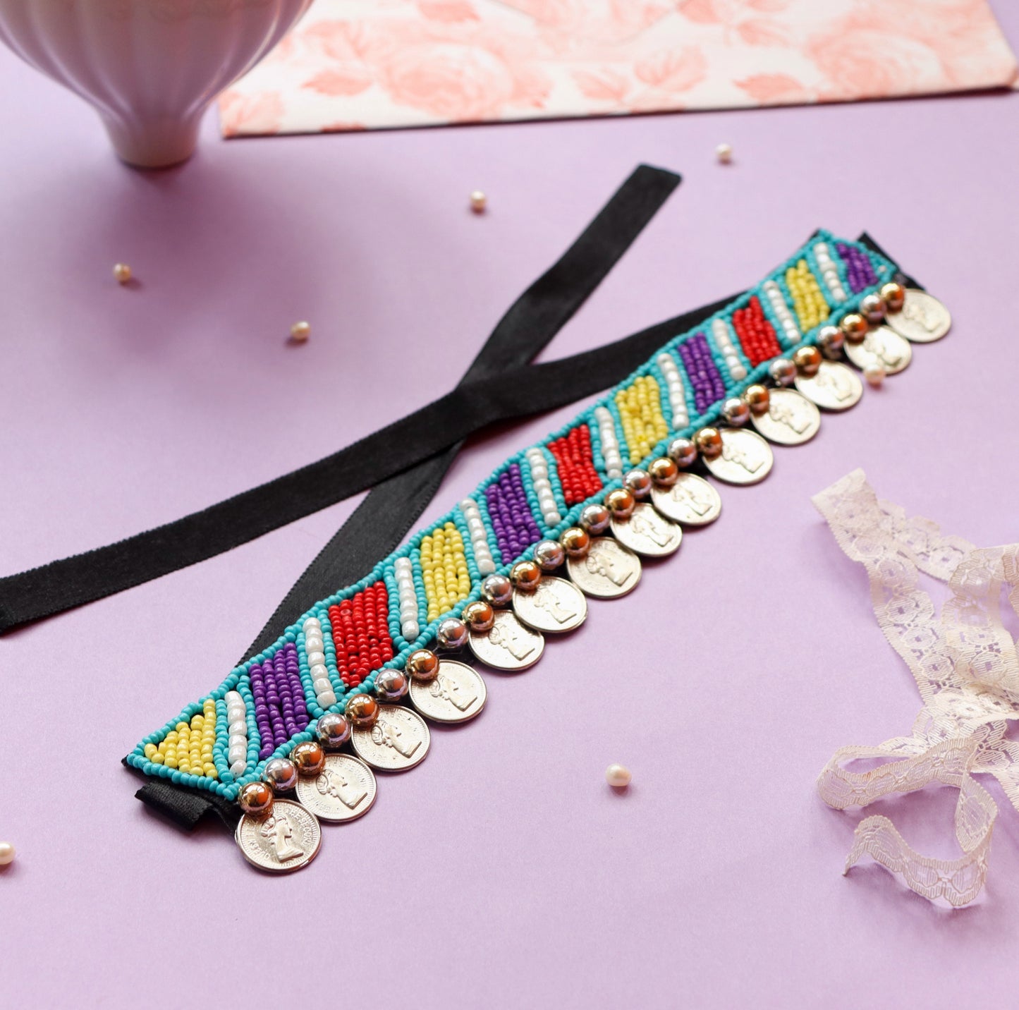 Multi colored Coin Choker