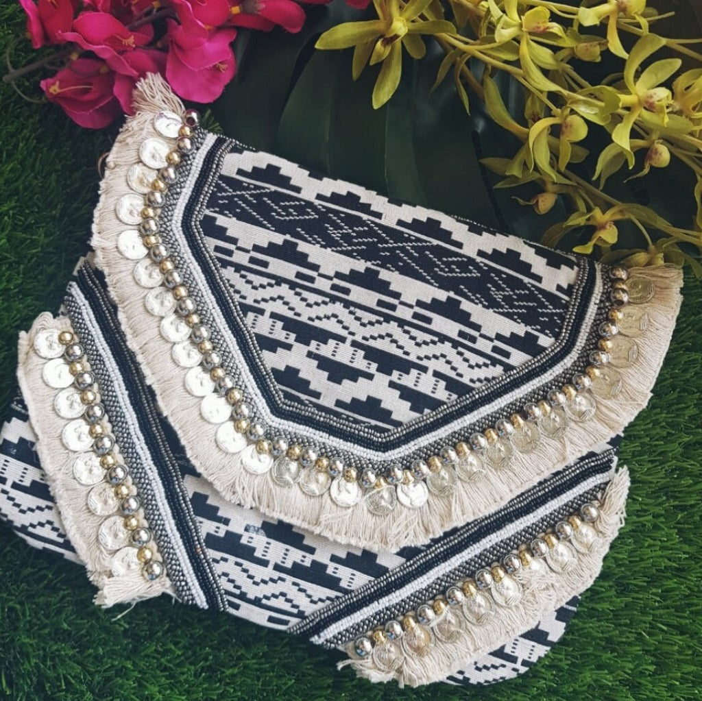 Black White Jacquard Coin Bohemian Bag2