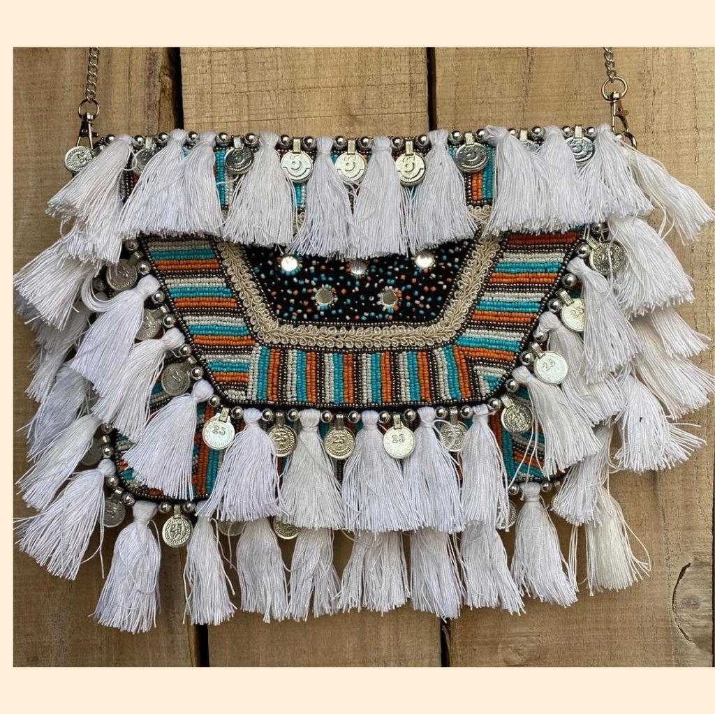 White Tassle Coin Bohemian Bag