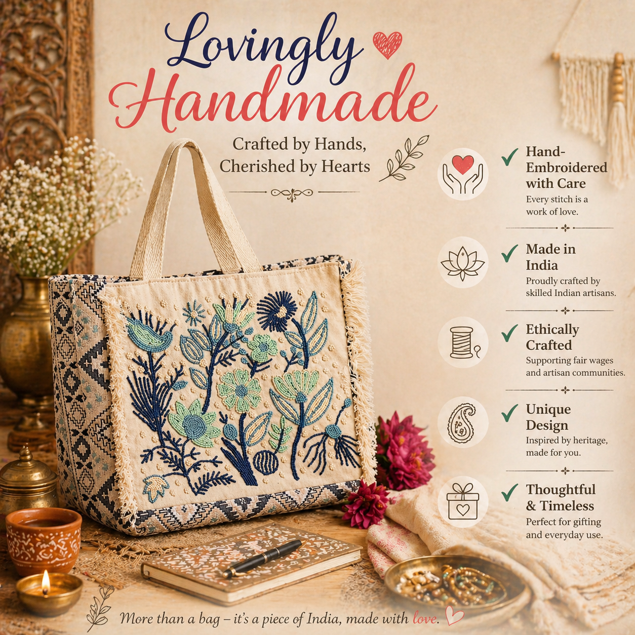 Vivid Harmony | Handmade Cotton Tote Bag