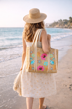 Coastal Bloom Jute Tote Bag