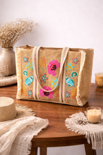 Coastal Bloom Jute Tote Bag