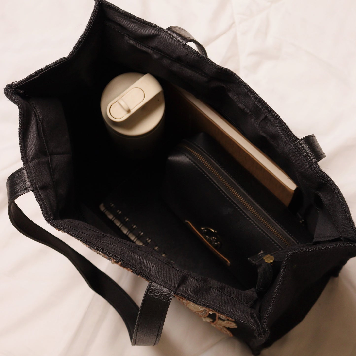 Elegant Black Embroidery Tote Bag