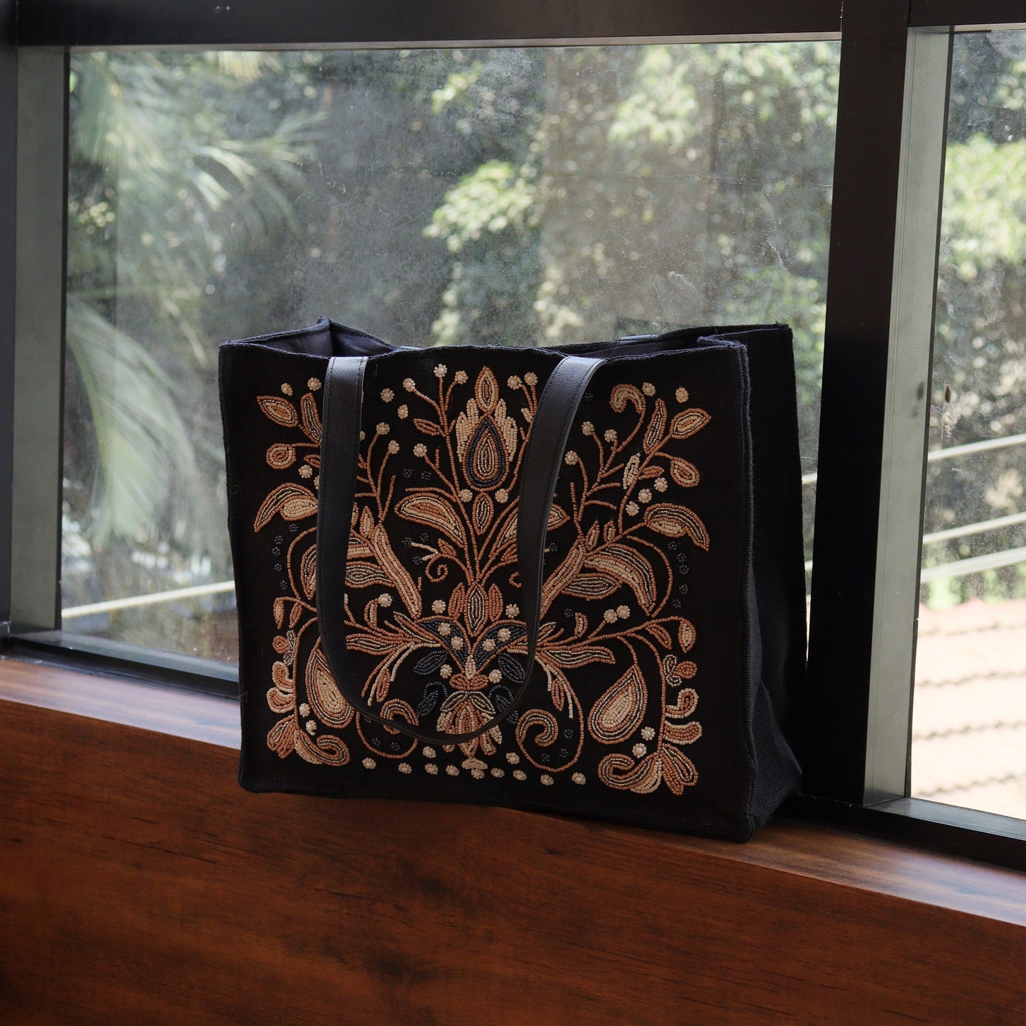 Elegant Black Embroidery Tote Bag