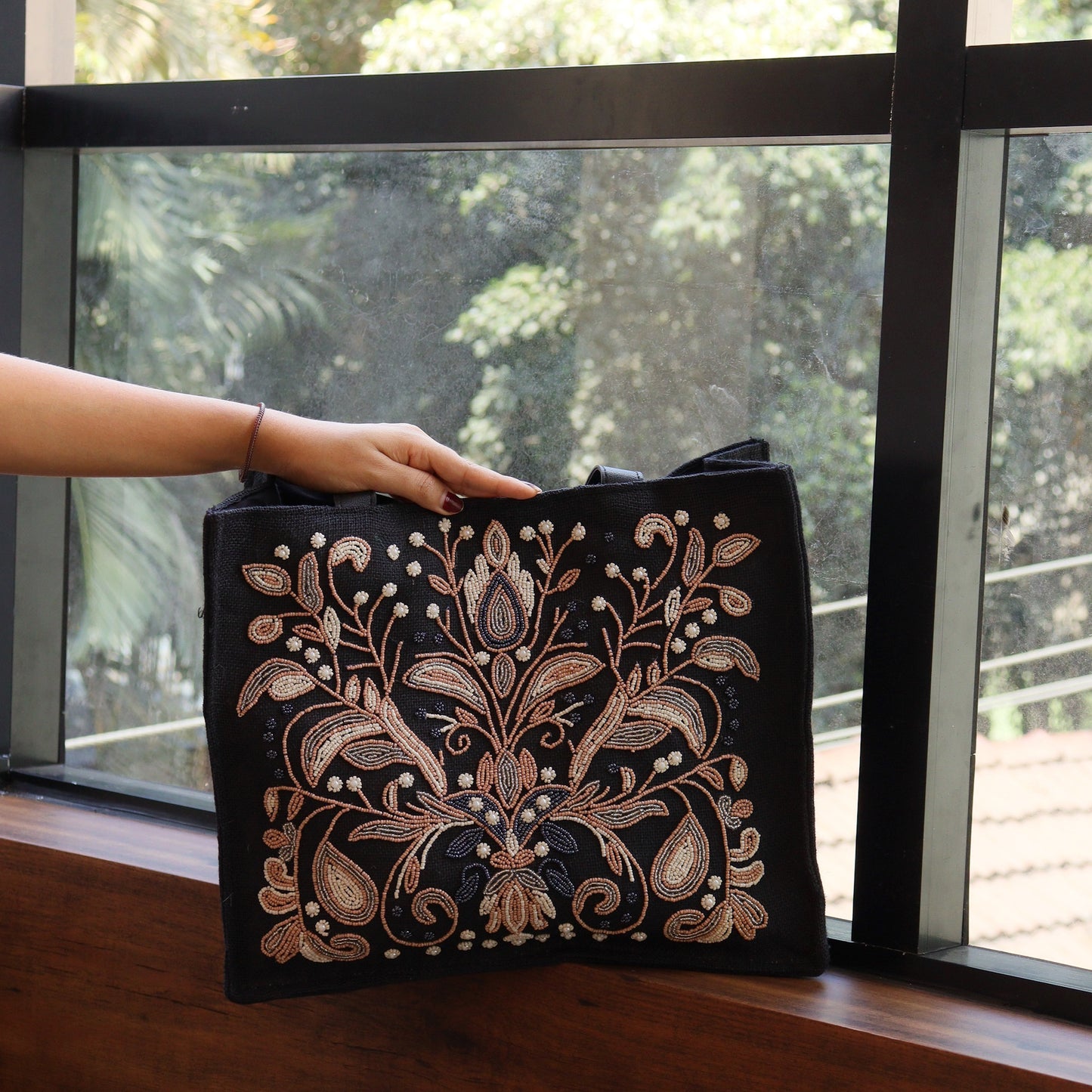 Elegant Black Embroidery Tote Bag