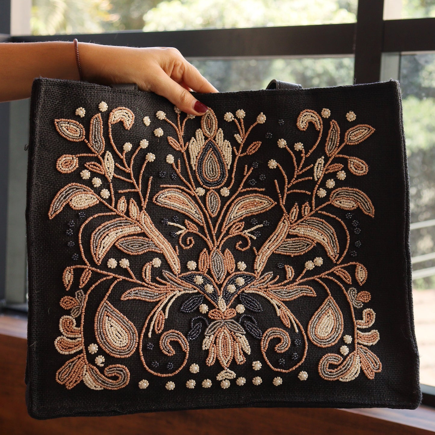 Elegant Black Embroidery Tote Bag