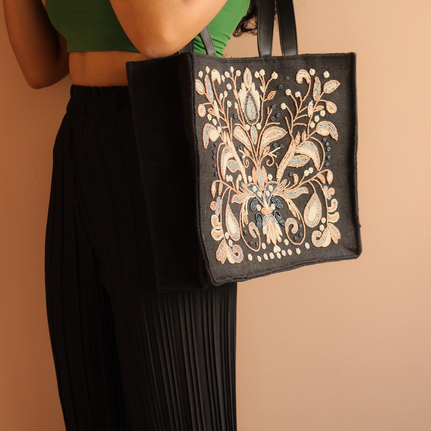 Elegant Black Embroidery Tote Bag