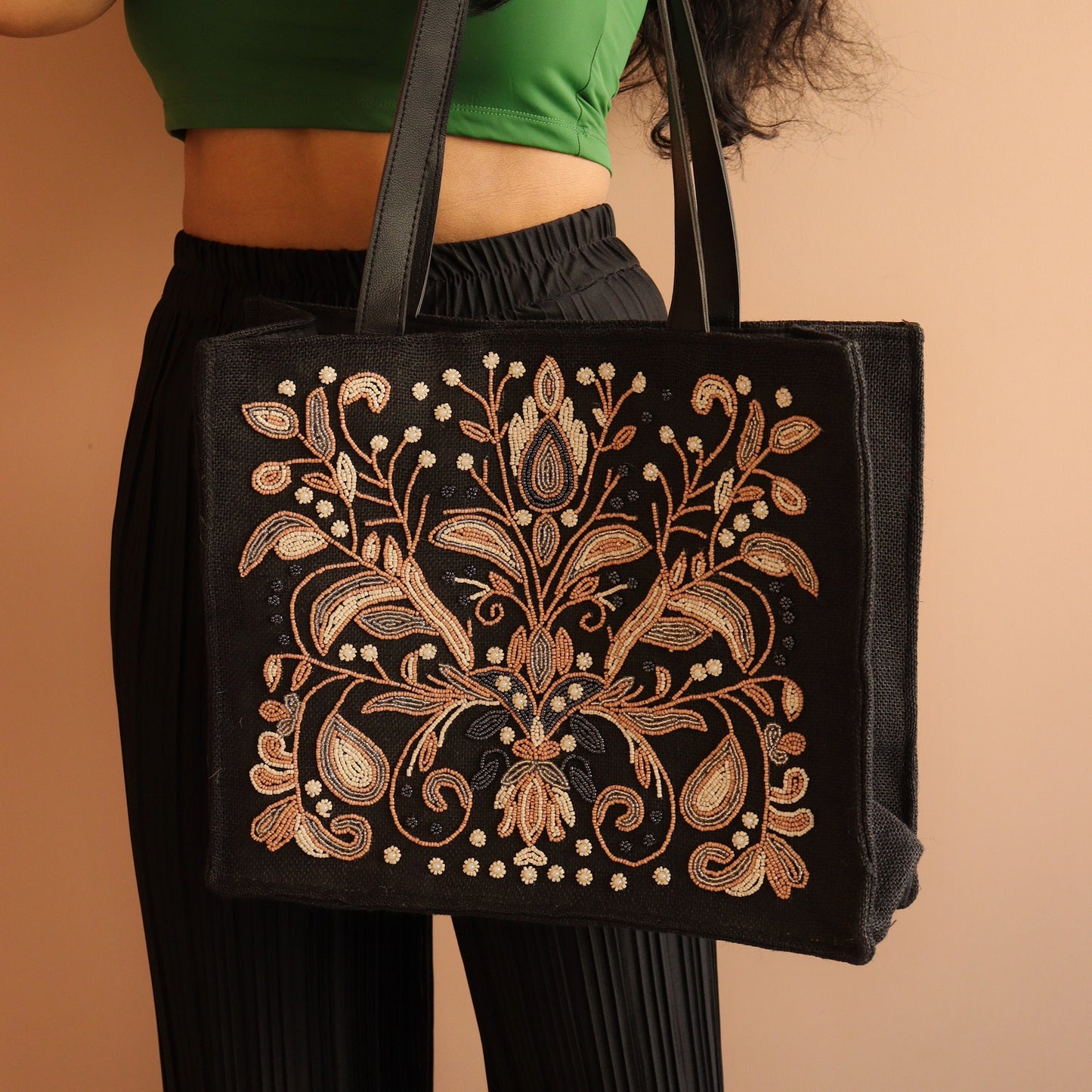 Elegant Black Embroidery Tote Bag
