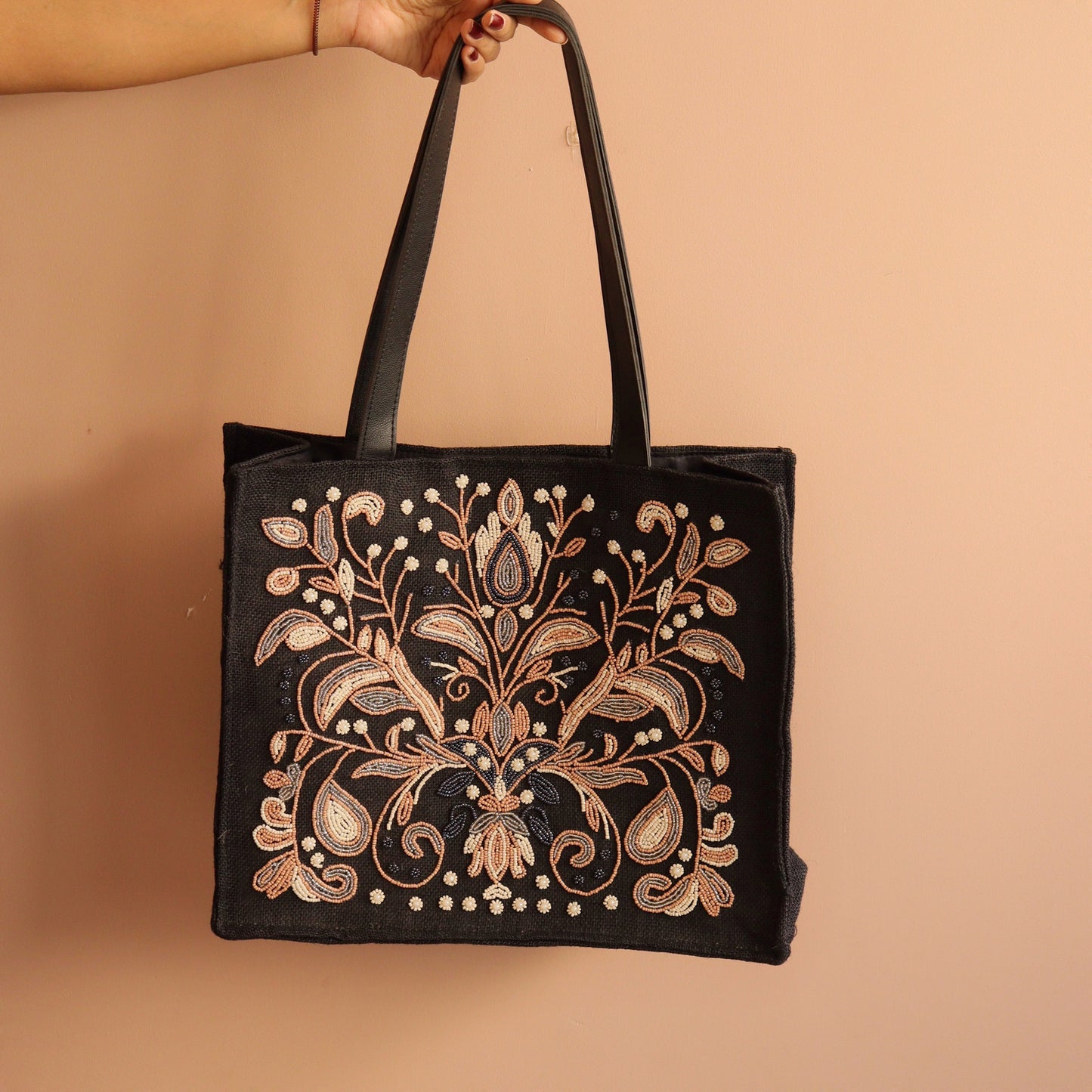 Elegant Black Embroidery Tote Bag
