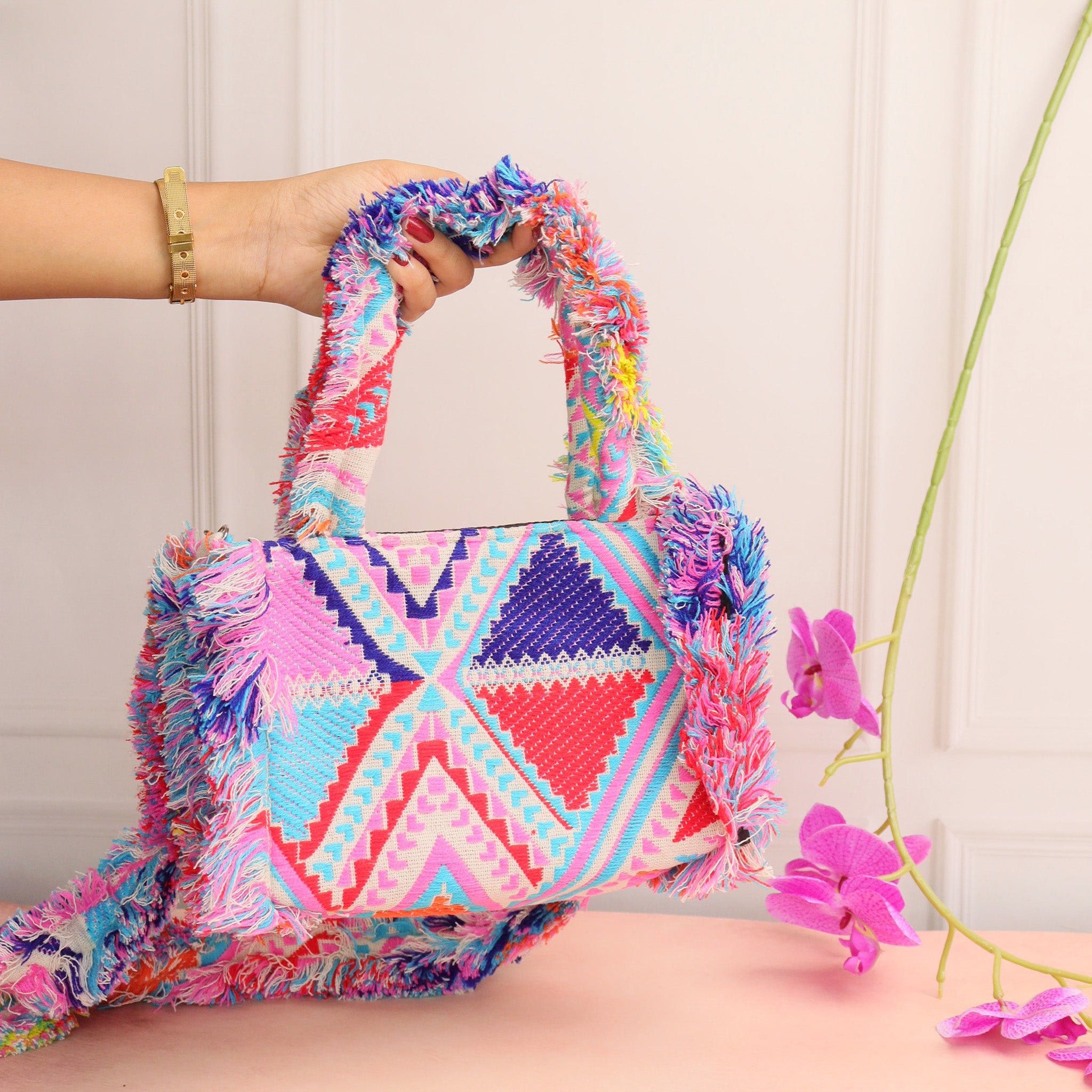 Mini Rumpled Pink Jacquard Tote