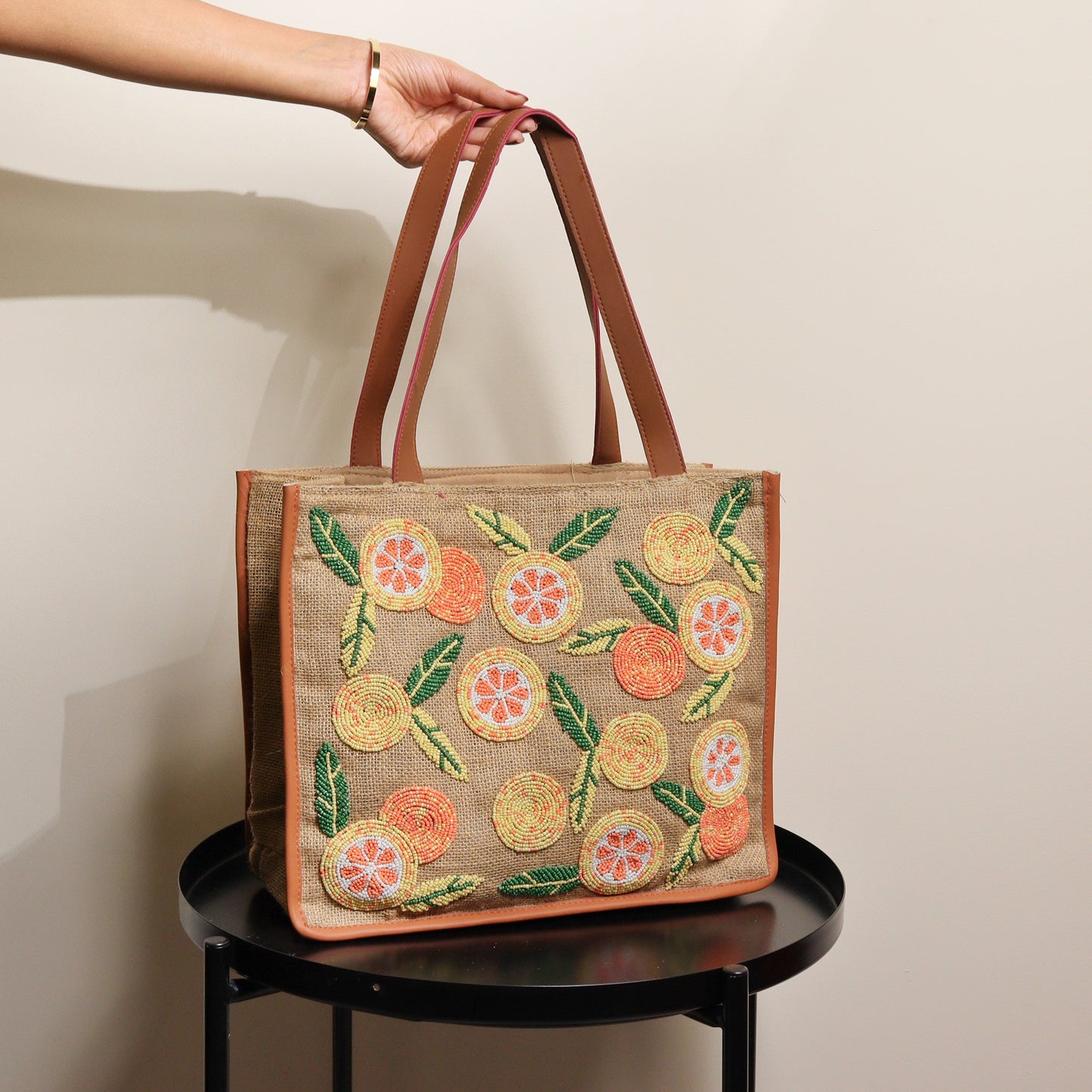 Flower Jute Tote Bag