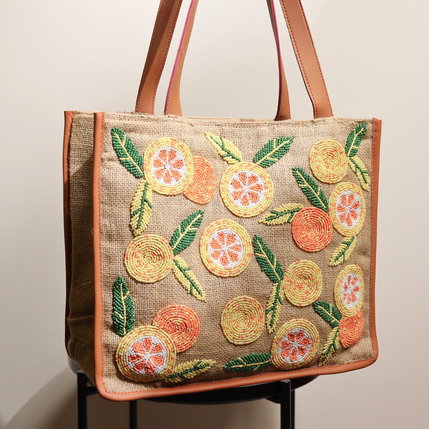 Flower Jute Tote Bag