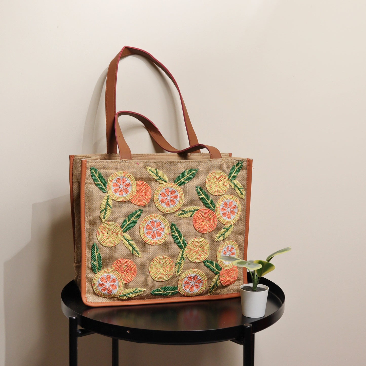 Flower Jute Tote Bag