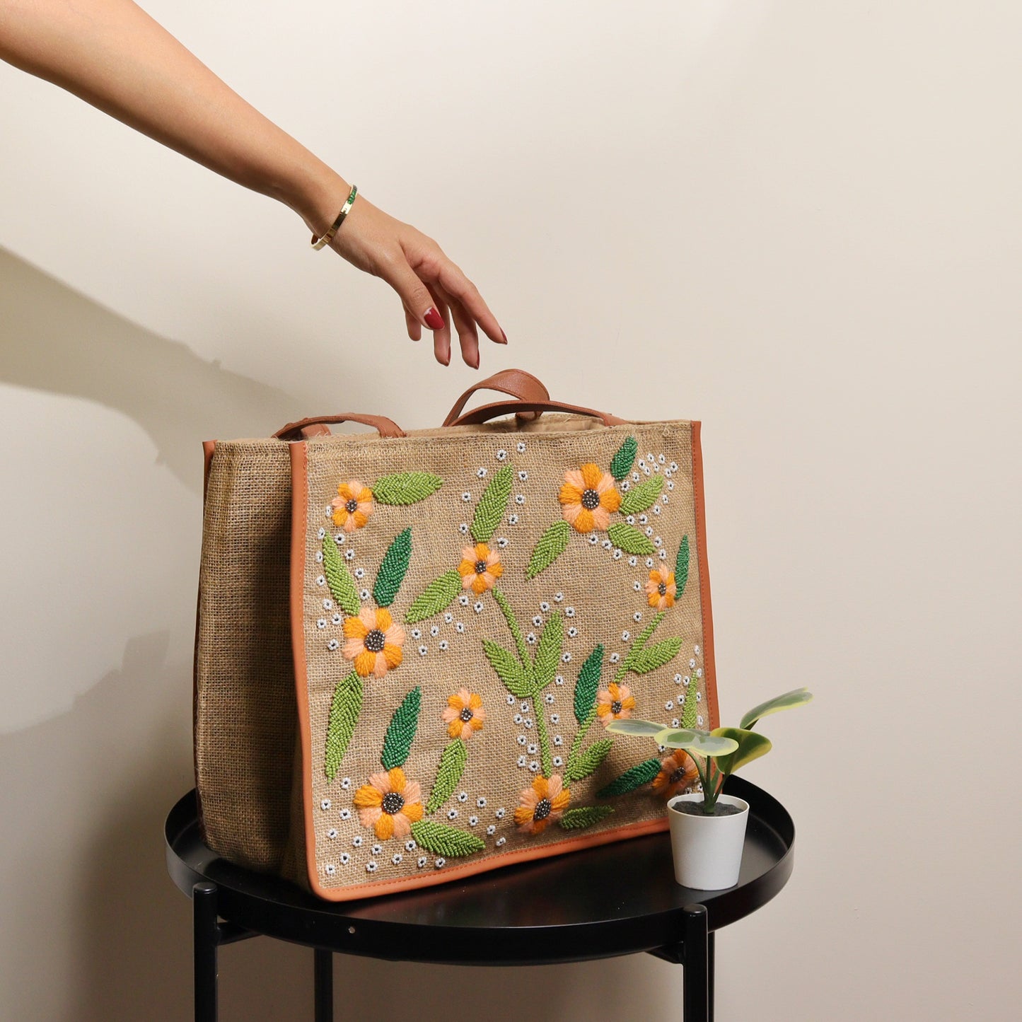 Sunny Garden Jute Tote Bag