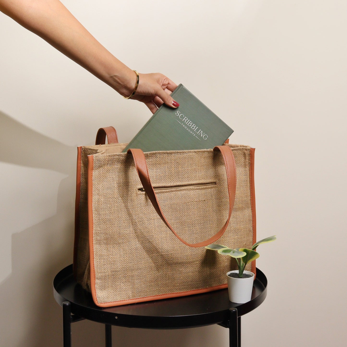Flower Jute Tote Bag