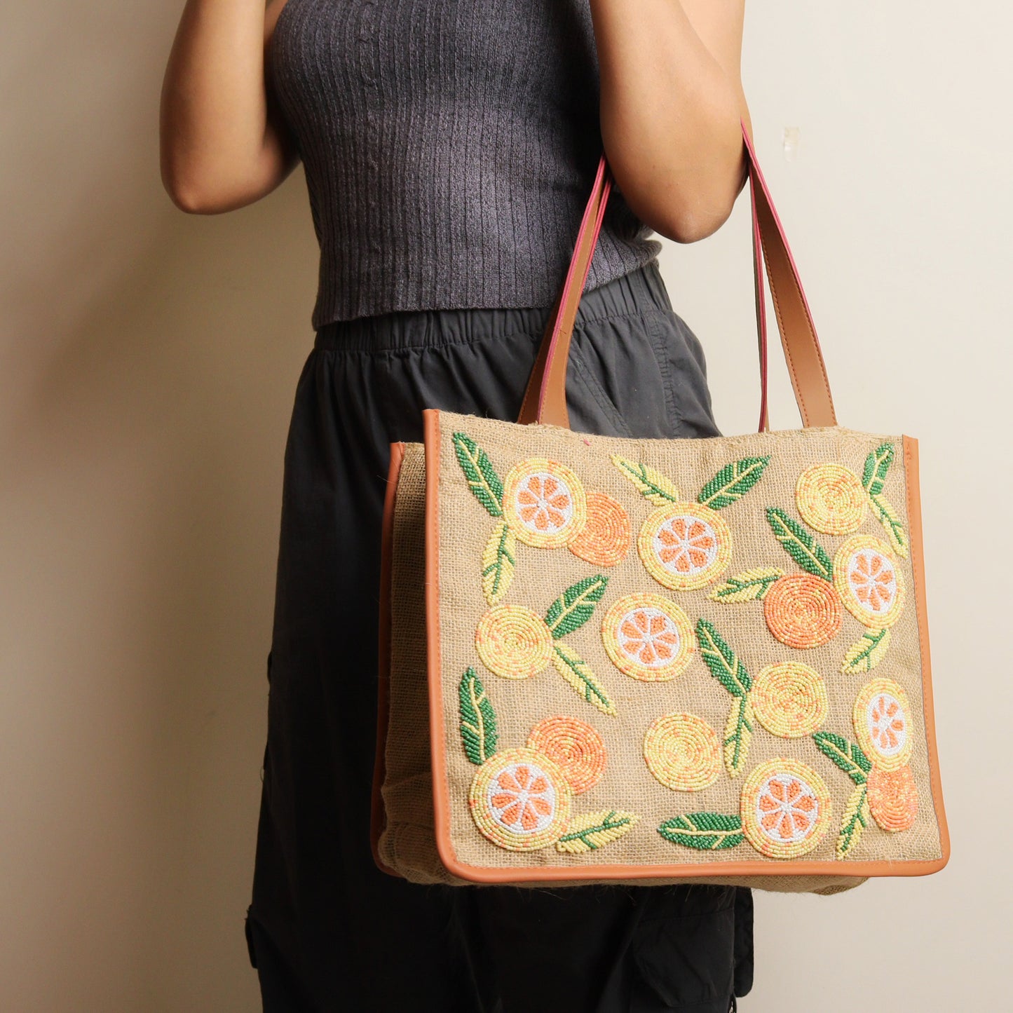 Flower Jute Tote Bag