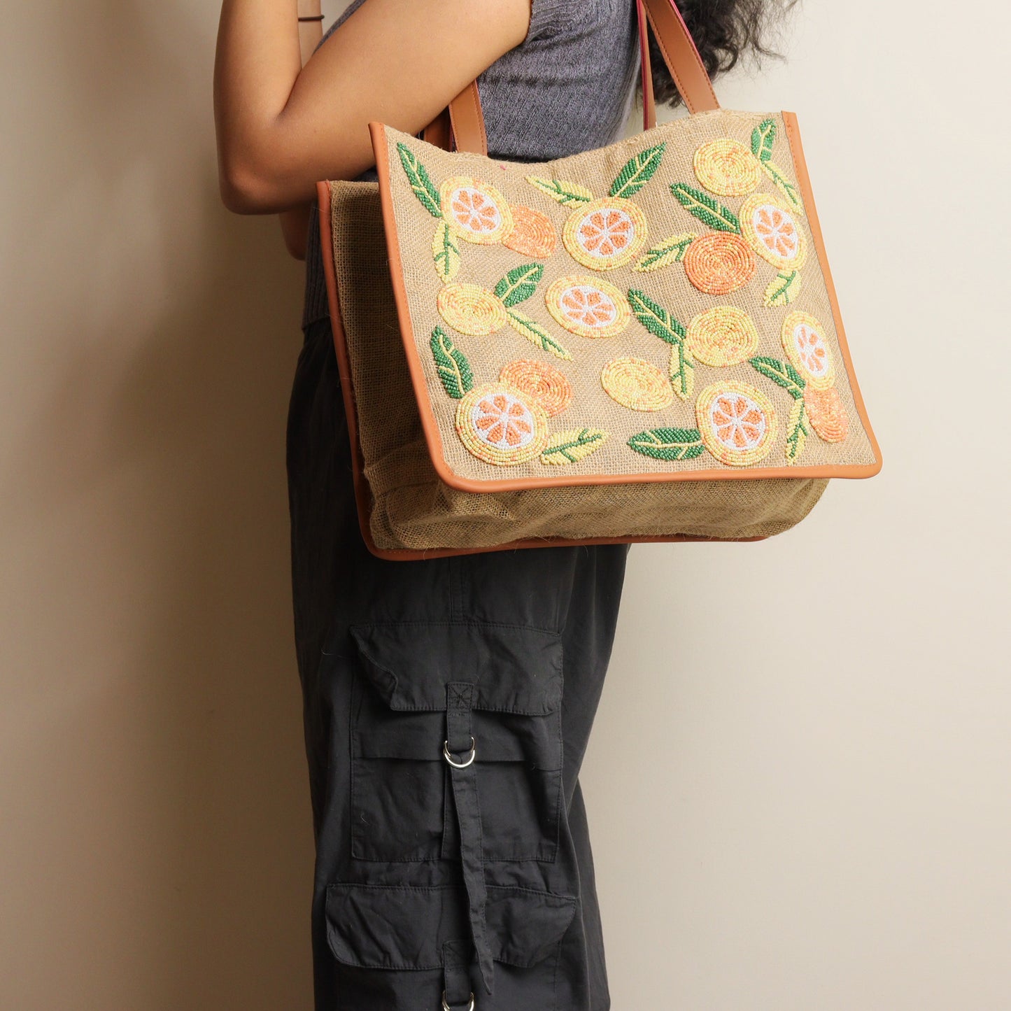 Flower Jute Tote Bag