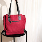 Maroon Three Pocket Jute Journey Tote