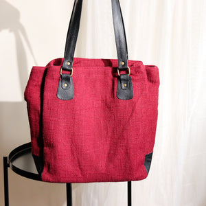 Maroon Three Pocket Jute Journey Tote