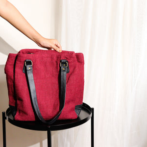 Maroon Three Pocket Jute Journey Tote