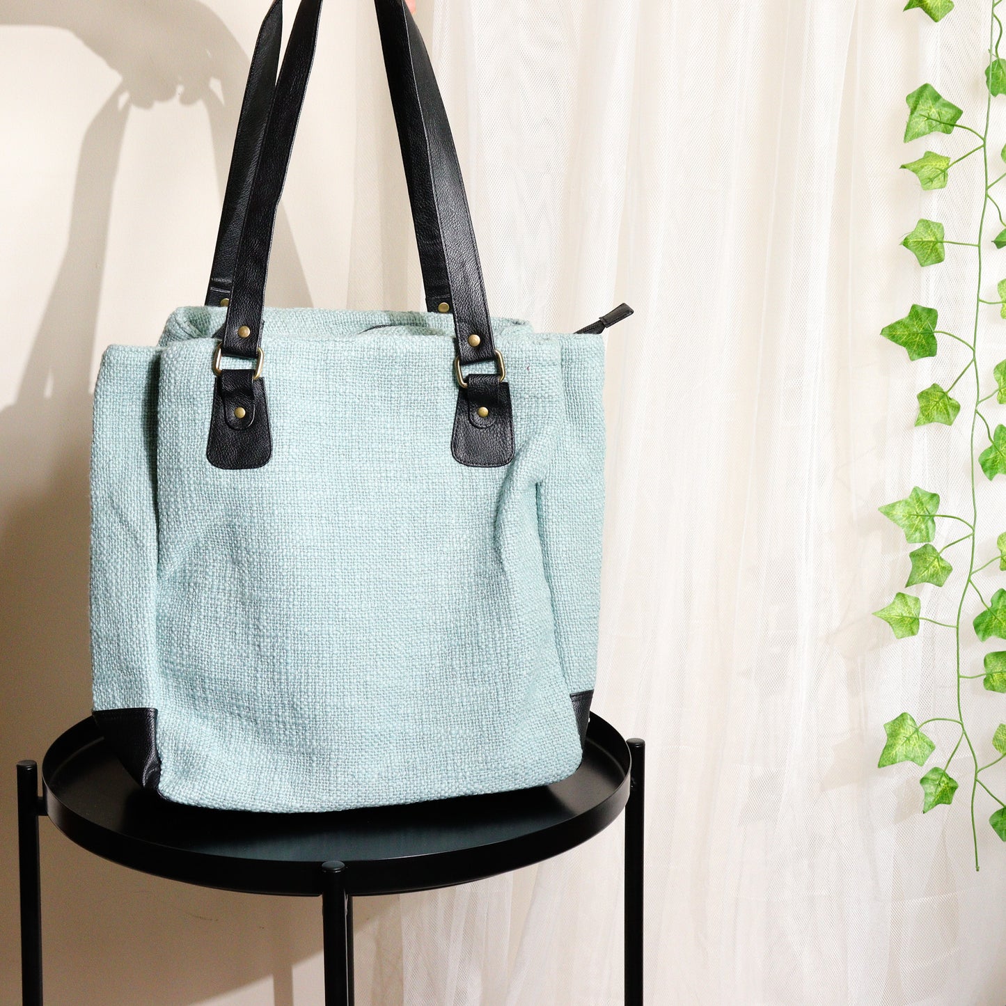 Cyan Three Pocket Jute Journey Tote