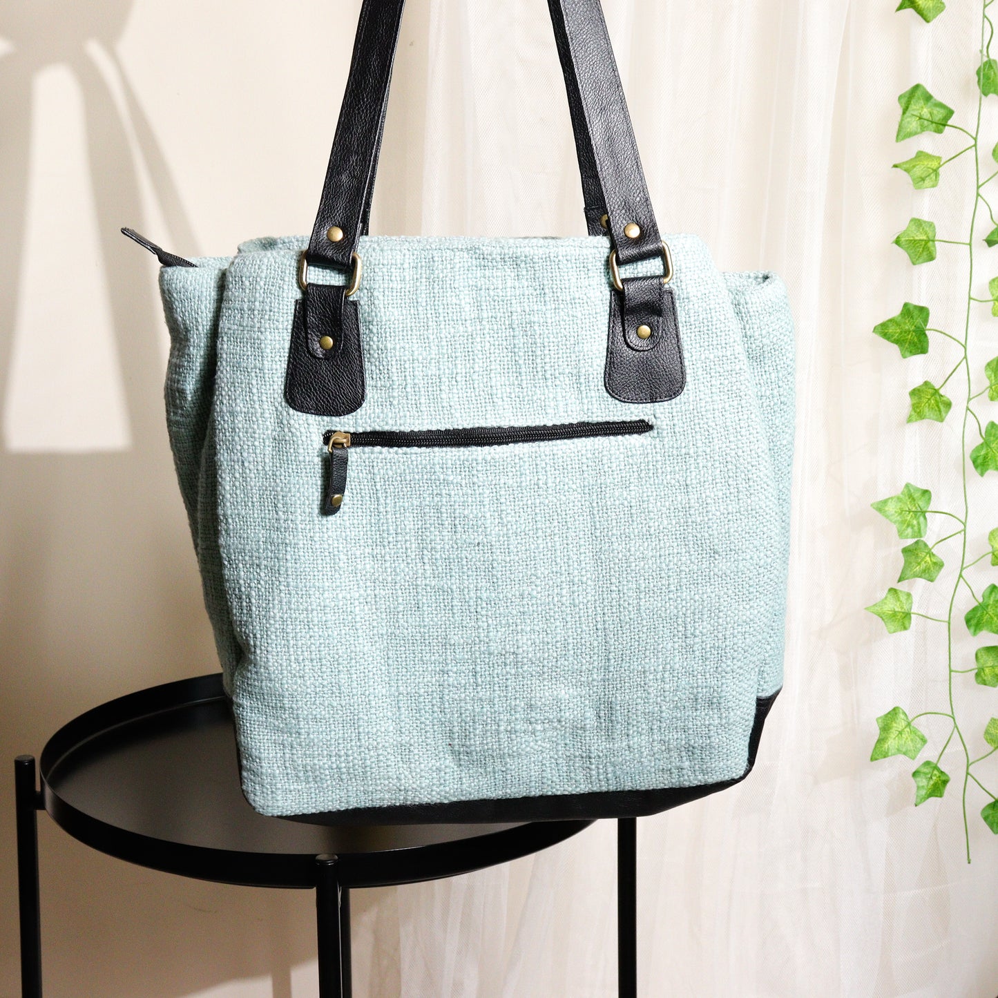 Cyan Three Pocket Jute Journey Tote