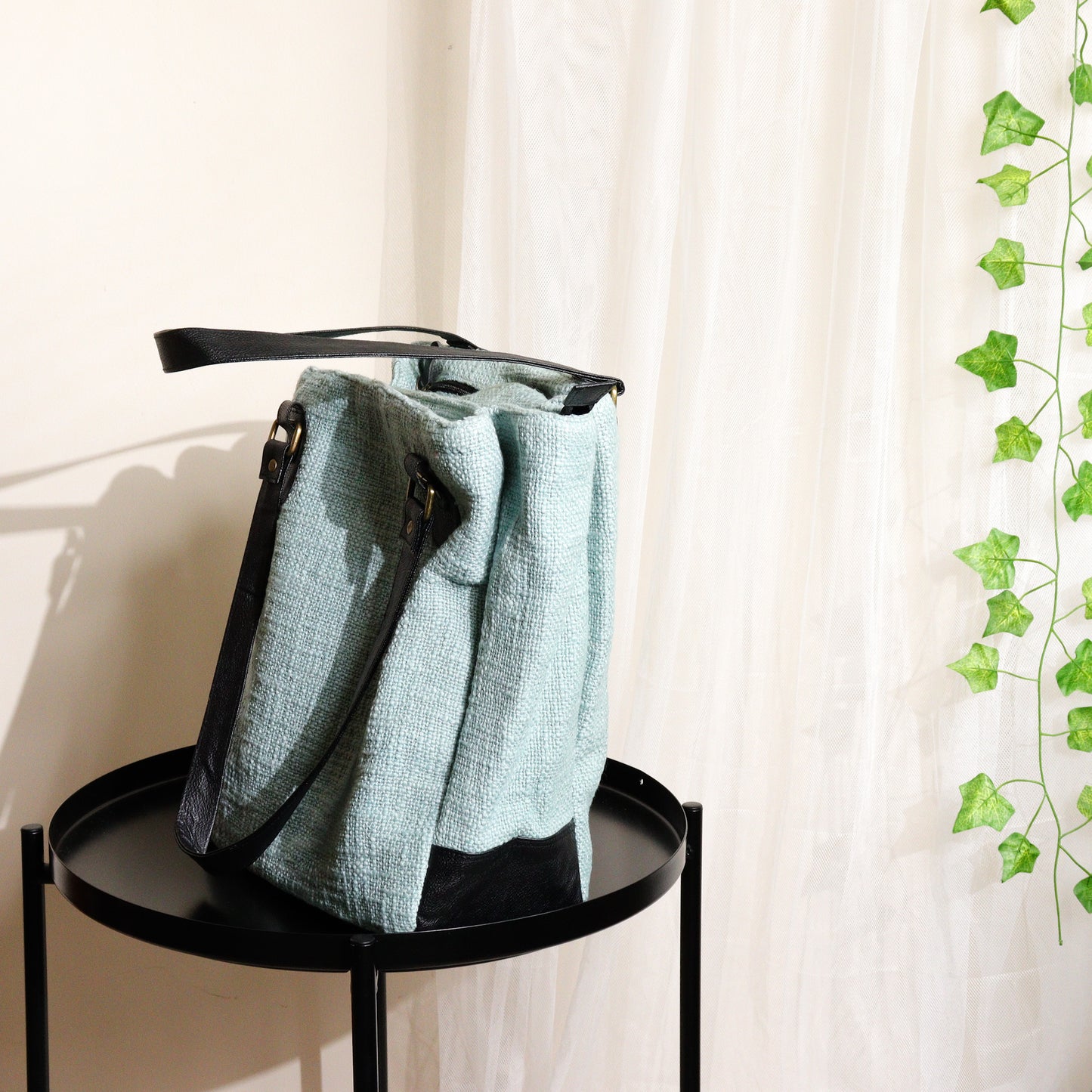 Cyan Three Pocket Jute Journey Tote