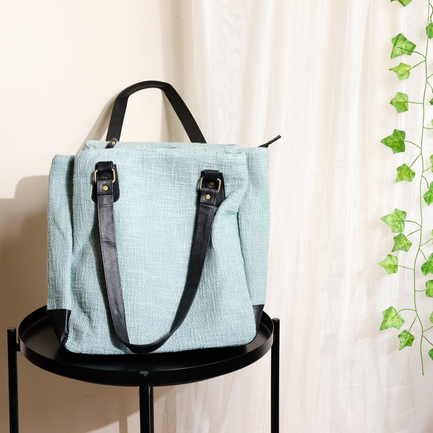 Cyan Three Pocket Jute Journey Tote