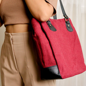 Maroon Three Pocket Jute Journey Tote