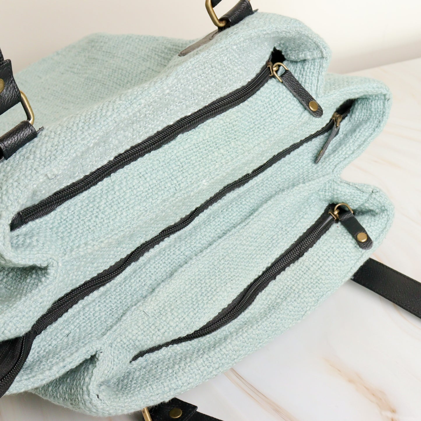 Cyan Three Pocket Jute Journey Tote