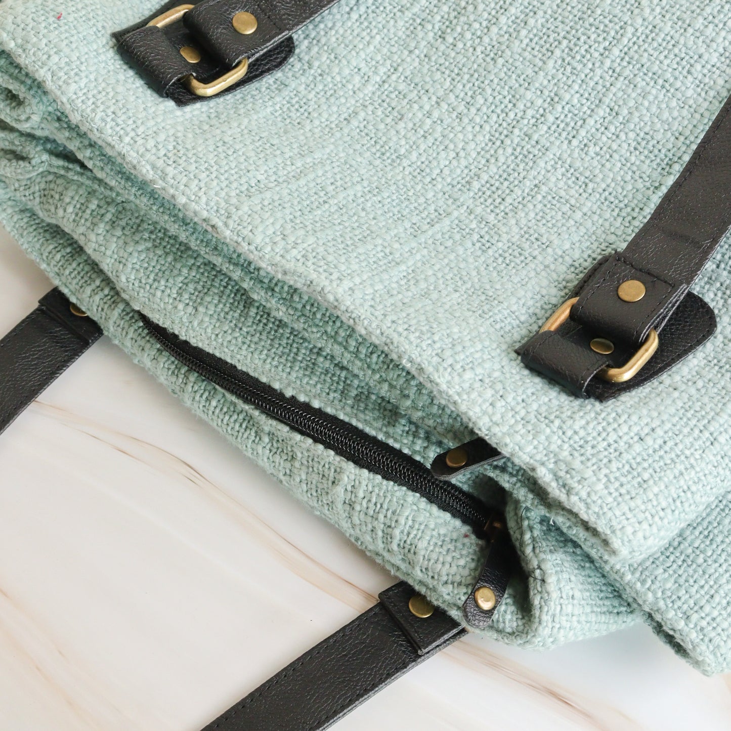 Cyan Three Pocket Jute Journey Tote