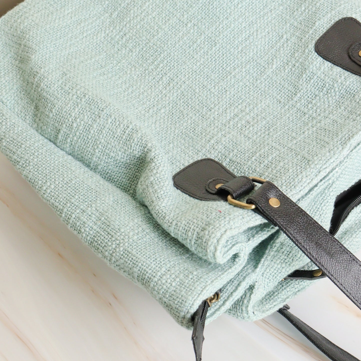 Cyan Three Pocket Jute Journey Tote
